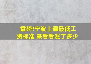 重磅!宁波上调最低工资标准 来看看涨了多少